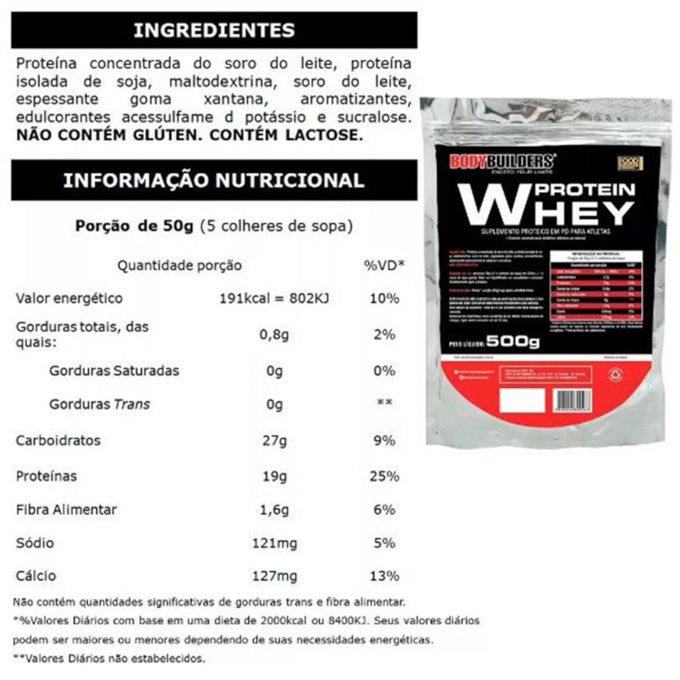 Kit Whey Protein Bodybuilders Chocolate - 900g + Whey Protein + Bcaa + Creatina + Coqueteleira - Foto 3