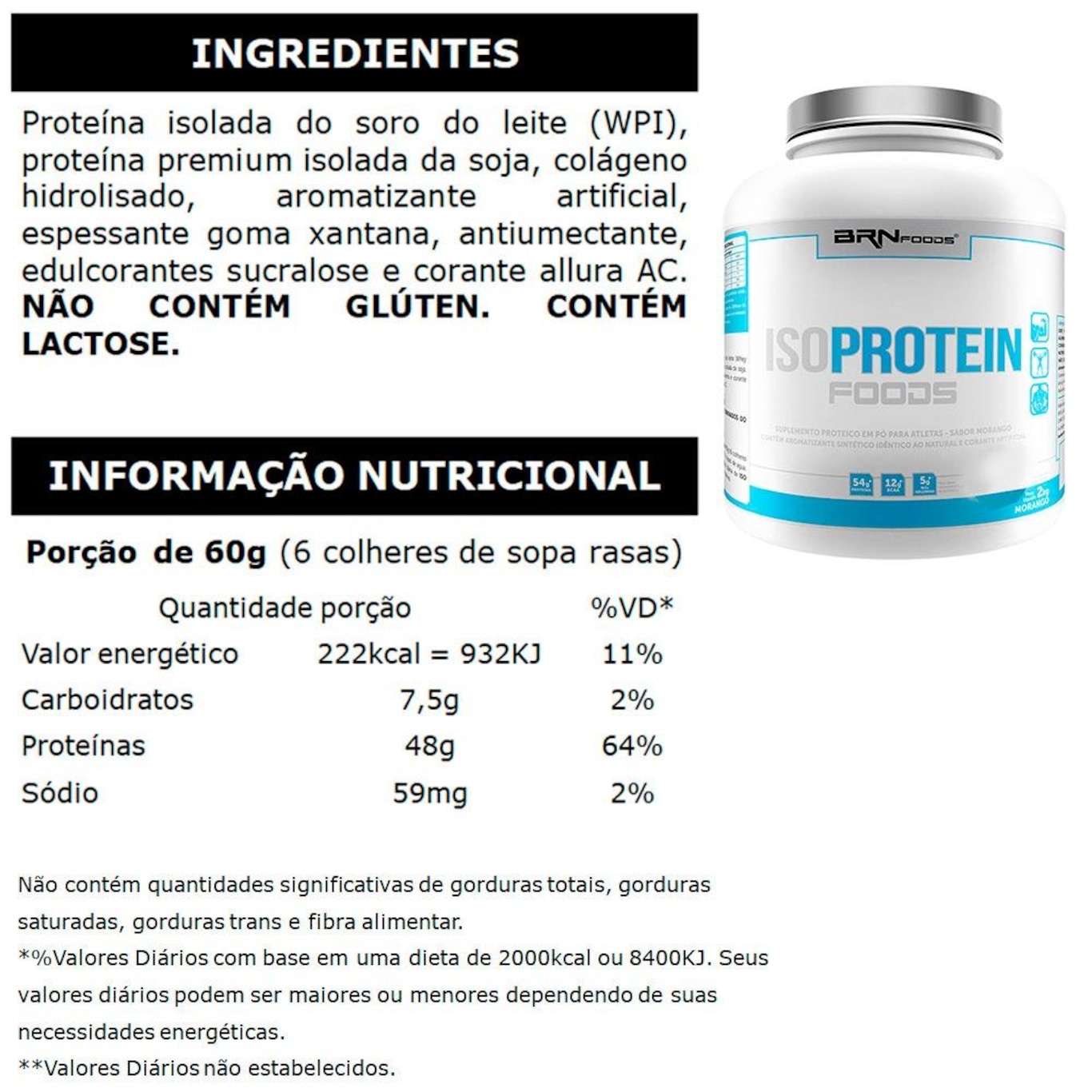 Kit Whey Protein Isolado 2kg Morango + Creatina 300g + Bcaa 100g + Coqueteleira - BRN Foods - Foto 2