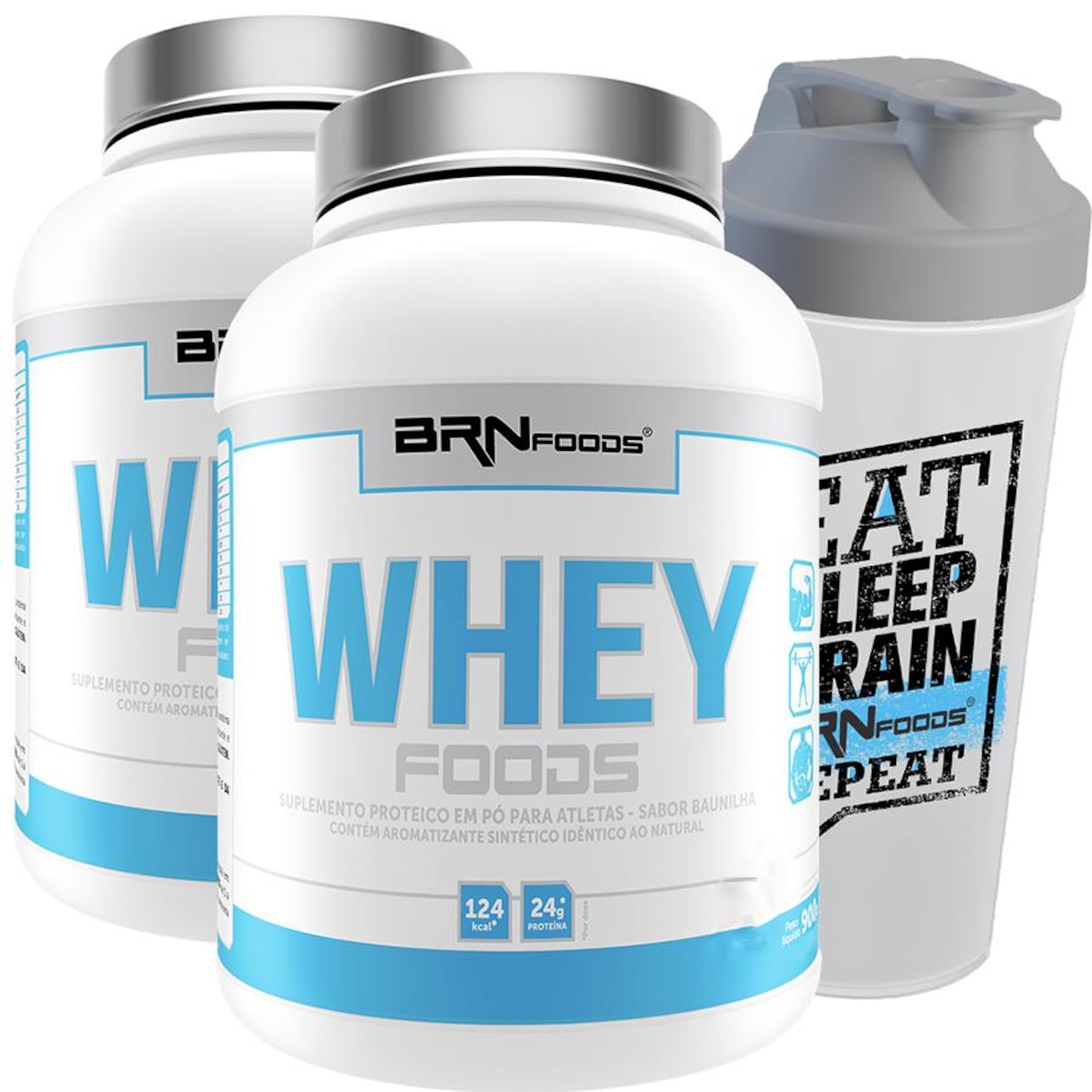 Kit 2x Whey Protein BRN Foods Morango - 900g + Coqueteleira - Foto 1