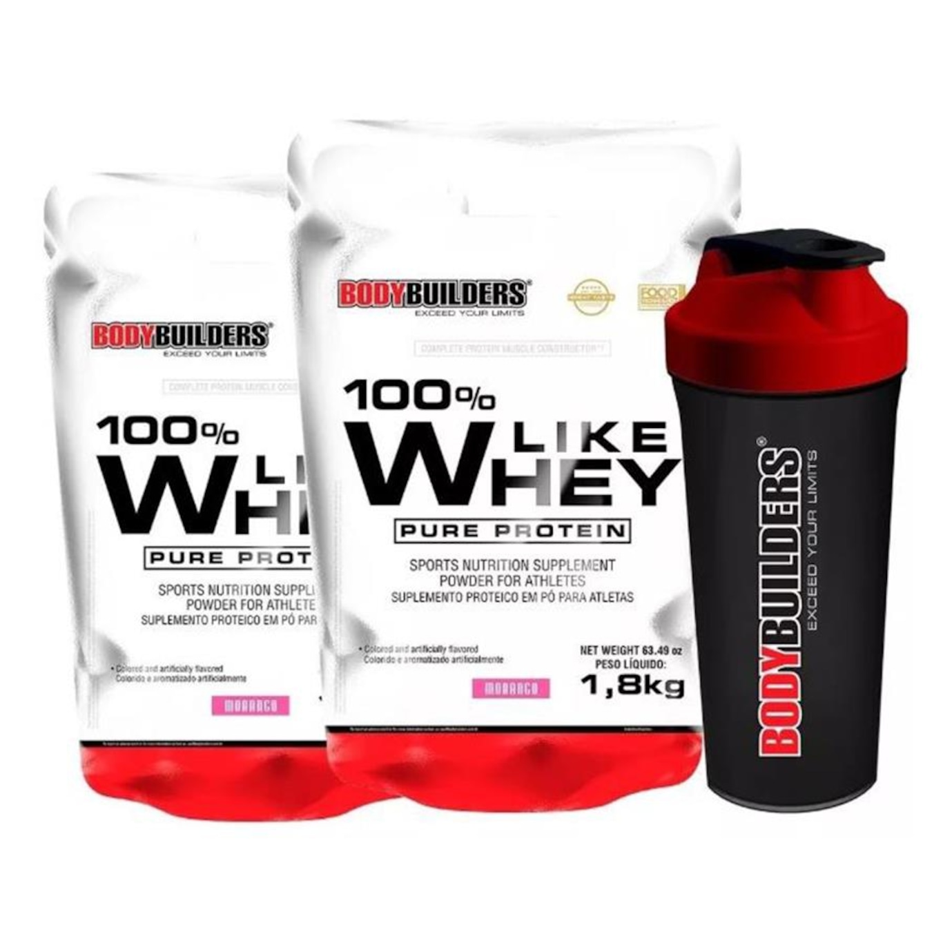 Kit 2x Whey Protein Bodybuilders - Morango - 1,8Kg + Coqueteleira - Foto 1