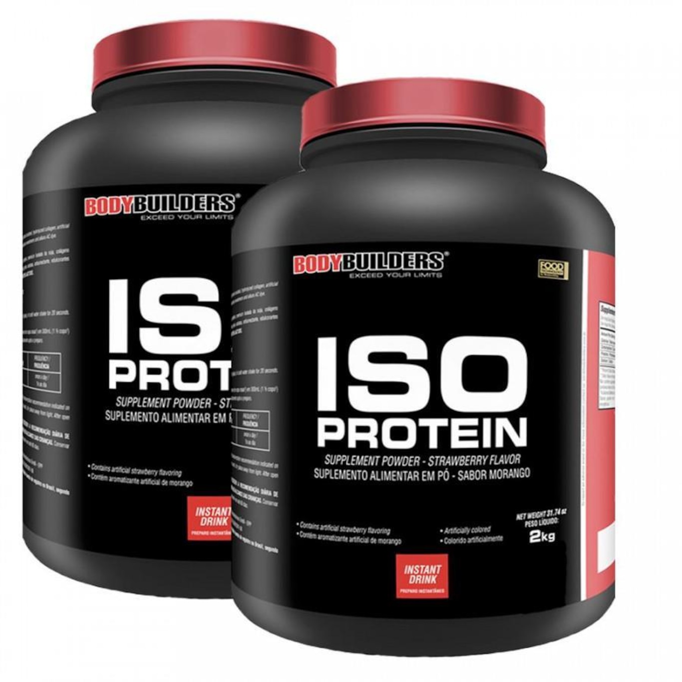 Kit 2 Iso Whey Protein Isolado Bodybuilders - Morango - 2kg - Foto 1