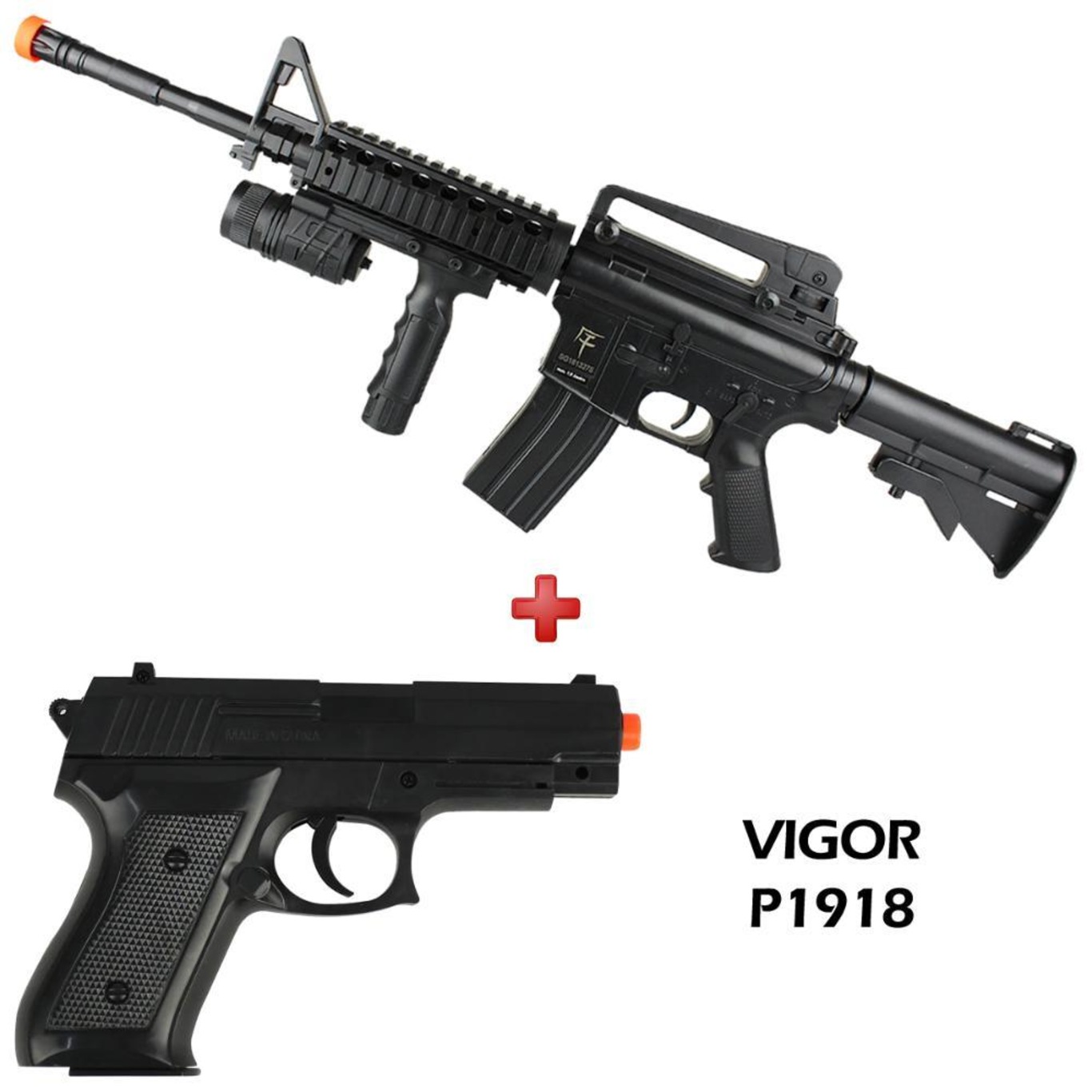 Rifle Airsoft Spring Saigo Defense M4 + Pistola Airsoft Spring Vigor