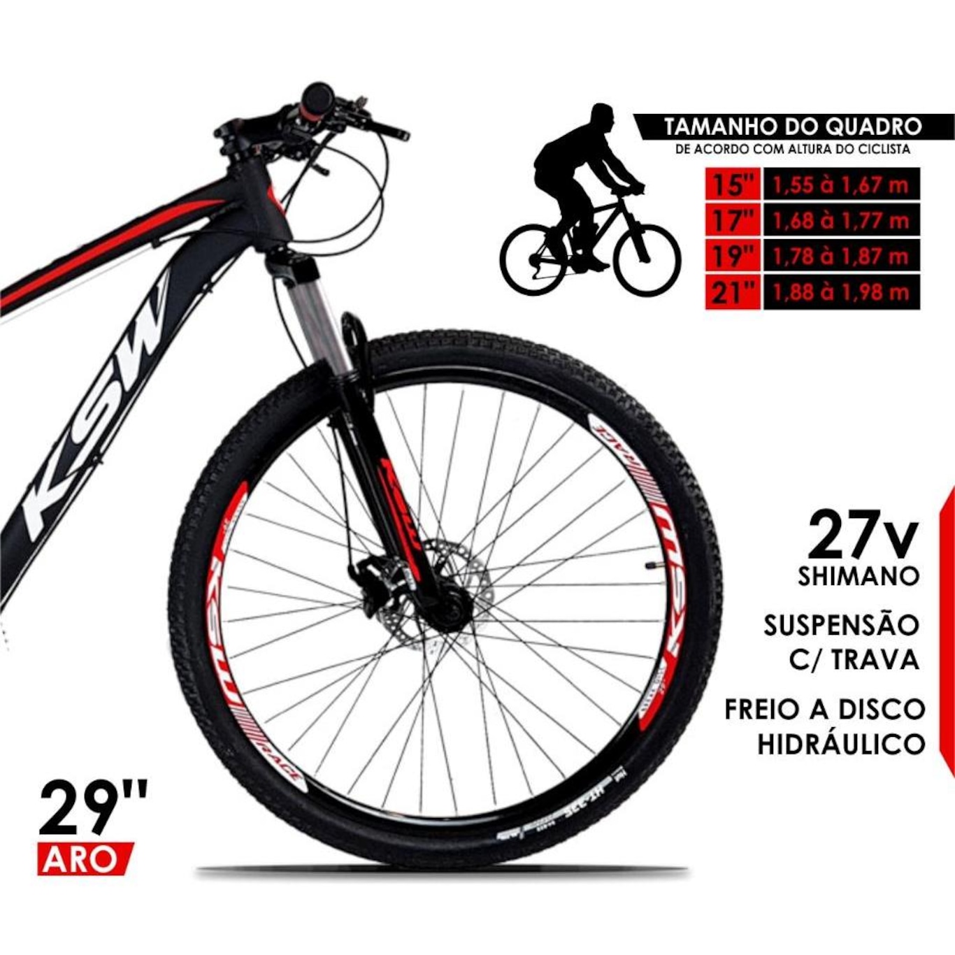 Bicicleta Aro 29 Ksw Xlt Câmbio Traseiro Shimano Deore e Altus 27v