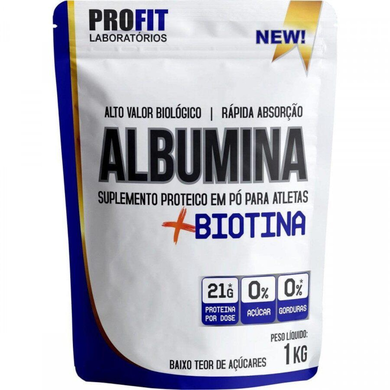 Kit Albumina ProFit + Biotina Refil Stand-Up - Morango - 1000g - Foto 1
