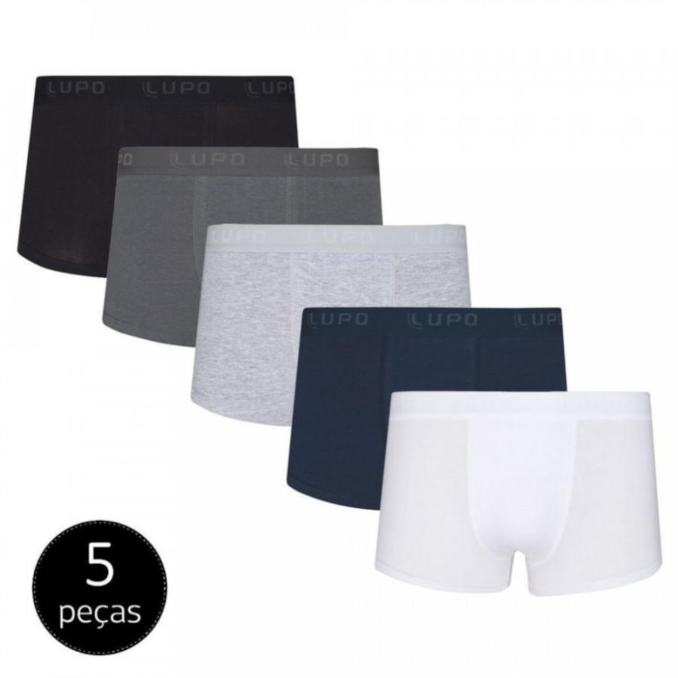 Kit de Cueca Boxer Lupo Algodão com Elastano - Adulto - 5 Peças - Foto 1