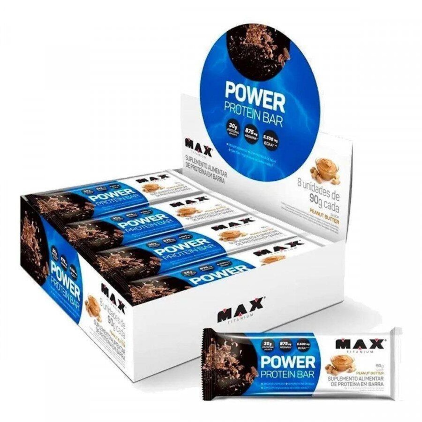 Power Protein Bar Max Titanium - Peanut Butter - 90g - 8 unidades - Foto 1