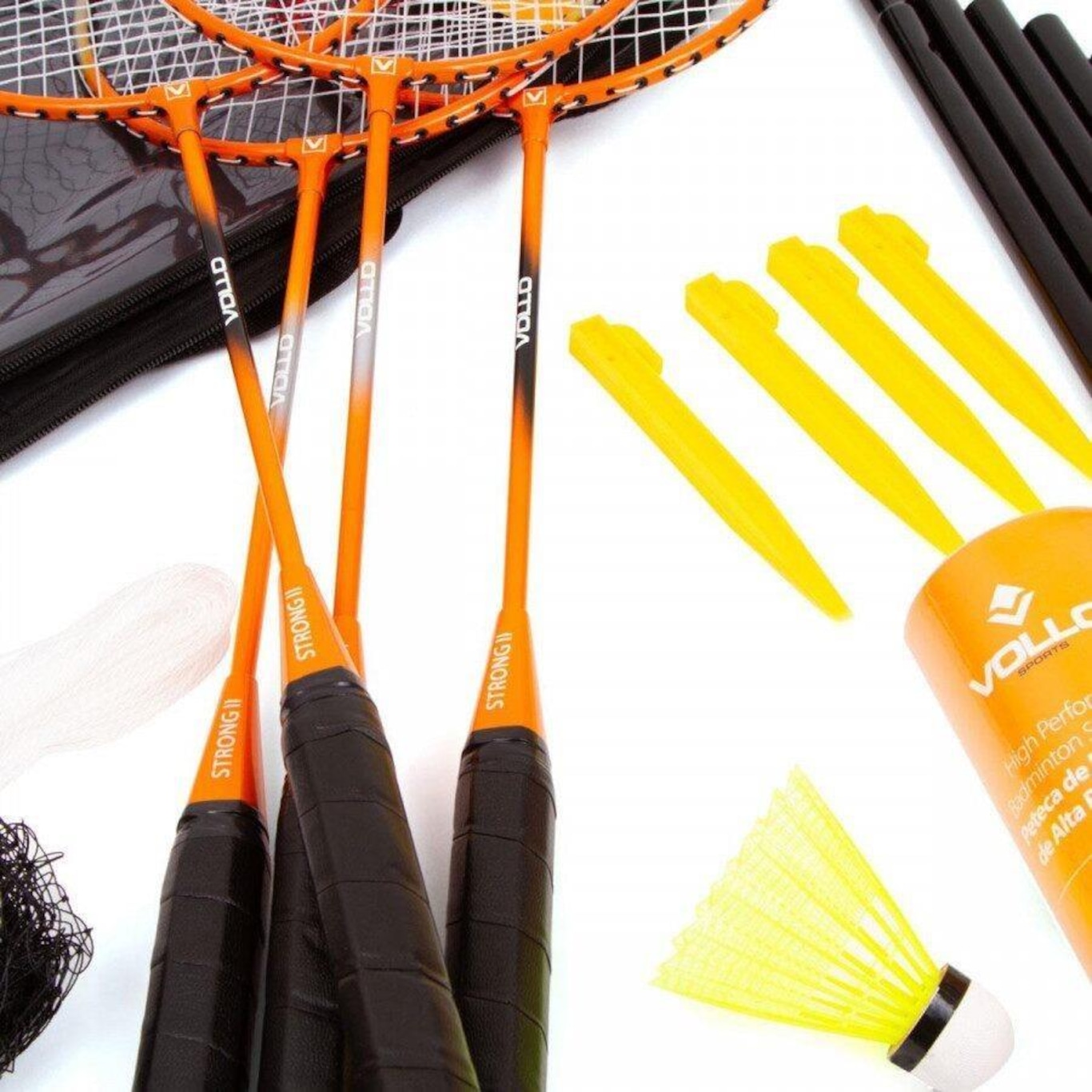 Kit de Badminton Vollo: 4 Raquetes + 3 Petecas + Rede + Suporte - Foto 3