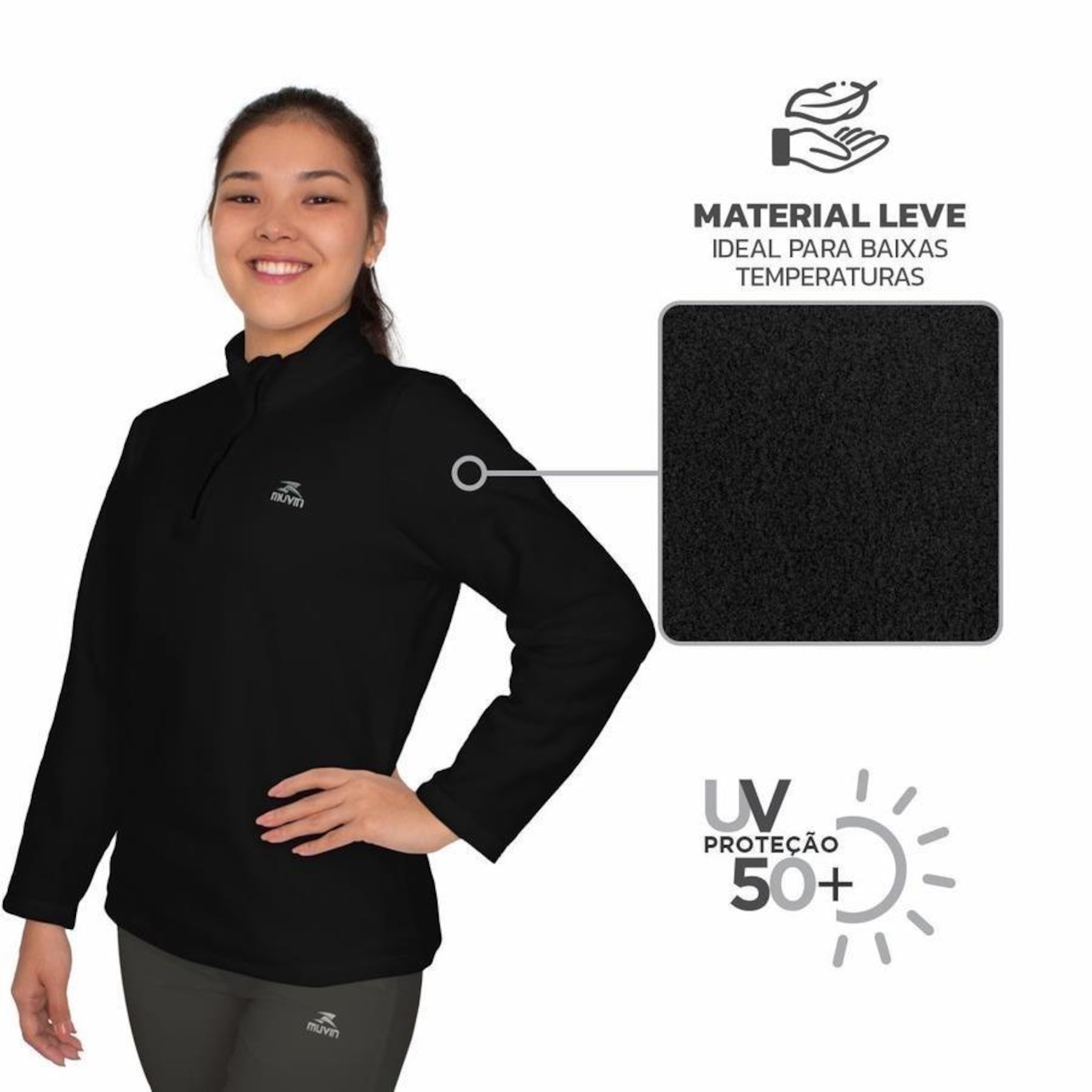 Blusão Muvin Fleece Solid Ls/Zm - Feminino - Foto 1