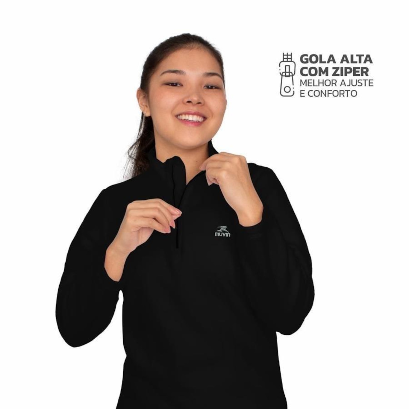 Blusão Muvin Fleece Solid Ls/Zm - Feminino - Foto 3