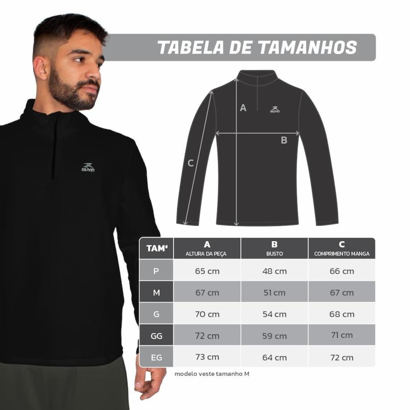 Blusão sem Capuz Fleece Muvin Solid LS/ZM - Masculino - Foto 3