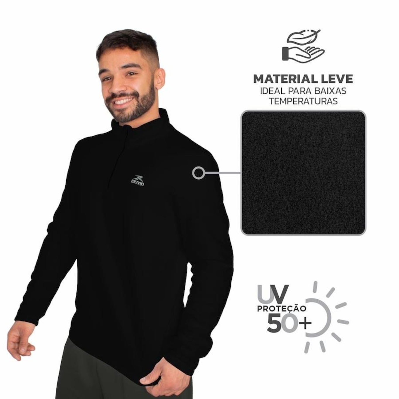 Blusão sem Capuz Fleece Muvin Solid LS/ZM - Masculino - Foto 4