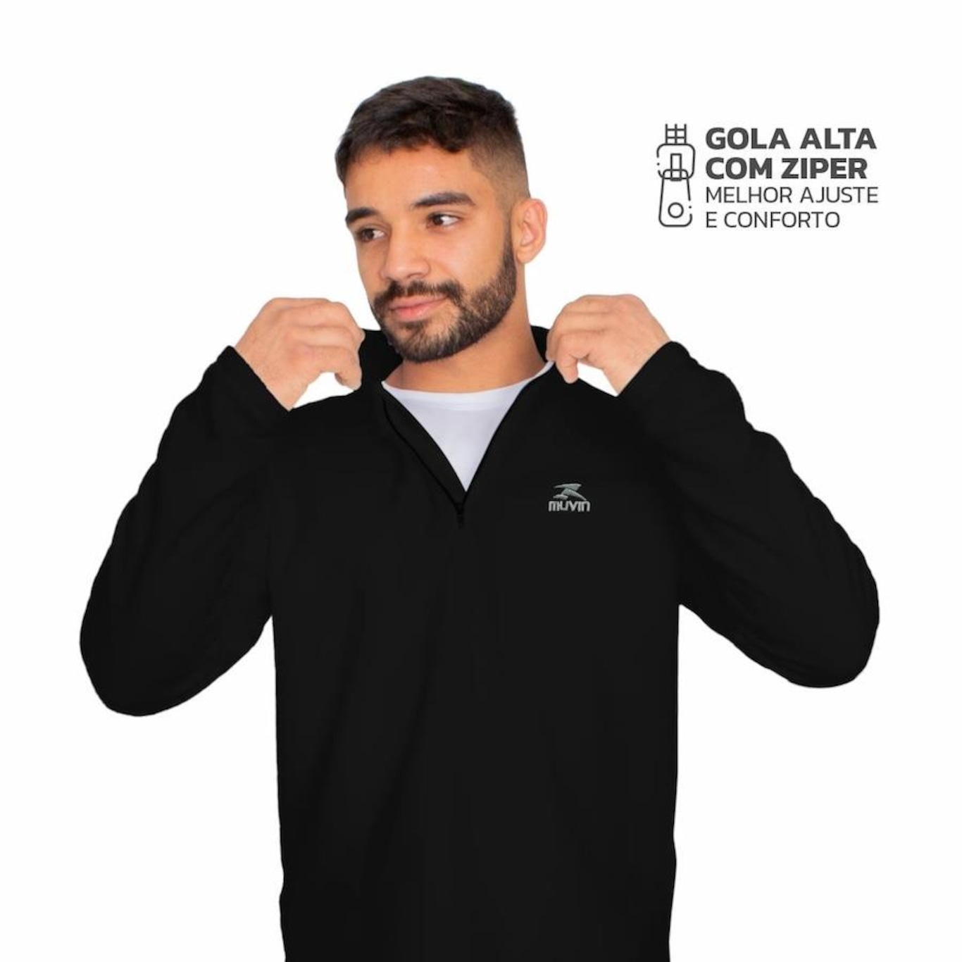 Blusão sem Capuz Fleece Muvin Solid LS/ZM - Masculino - Foto 5