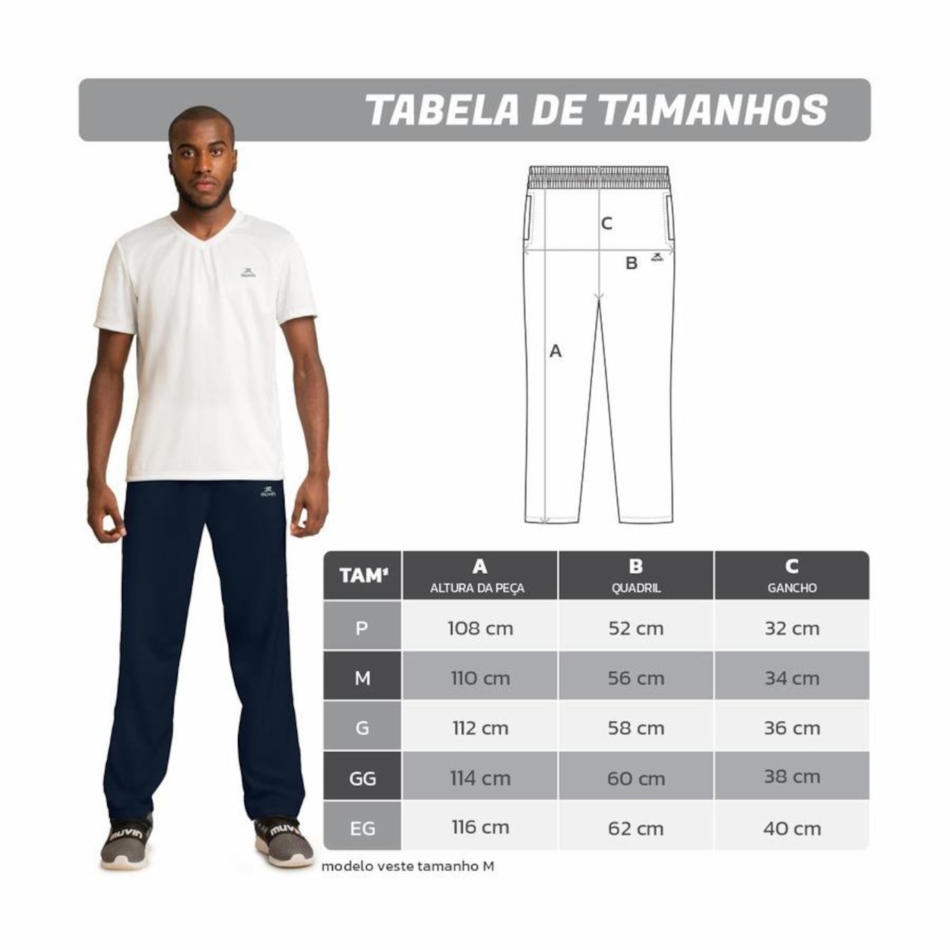 Calça Esportiva Muvin de Tactel CT-100 - Masculina - Foto 3