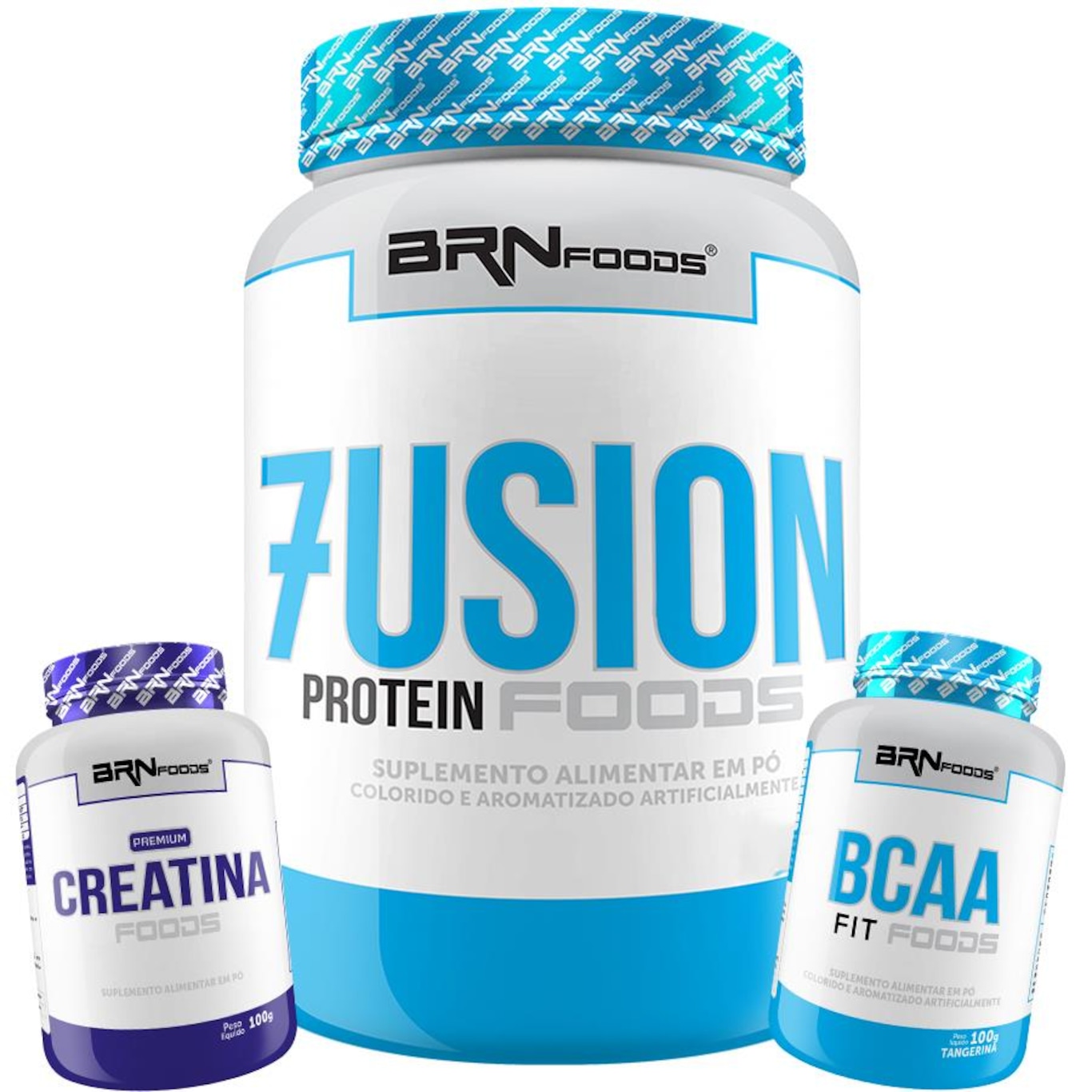 Kit BRN Foods Whey Protein Fusion - Morango 900g + BCAA Fit - 100g + Creatine Foods - 100g - Foto 1