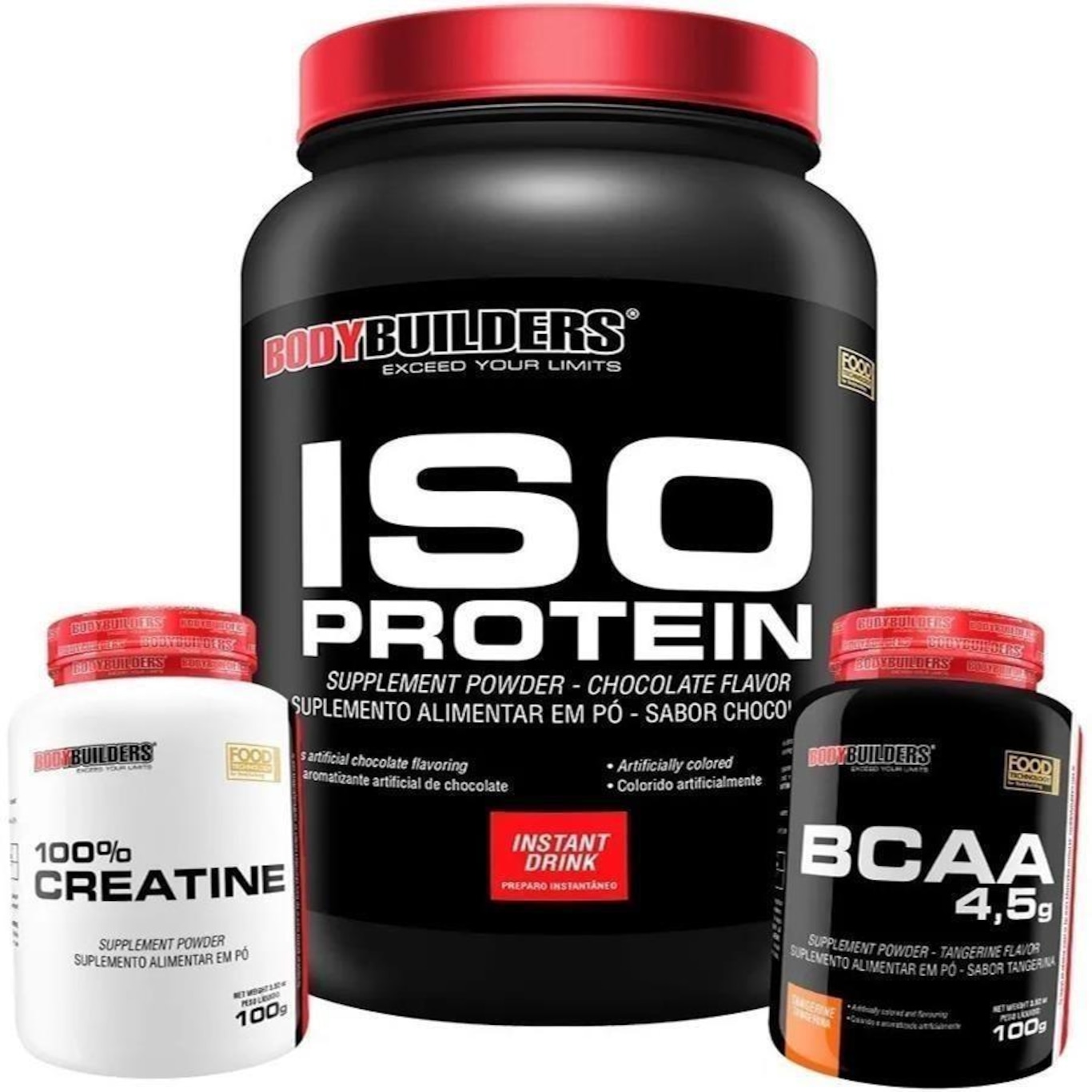 Kit Bodybuilders: Iso Protein - Chocolate - 900g + BCAA - Tangerina - 100g + Creatina - 100g - Foto 1