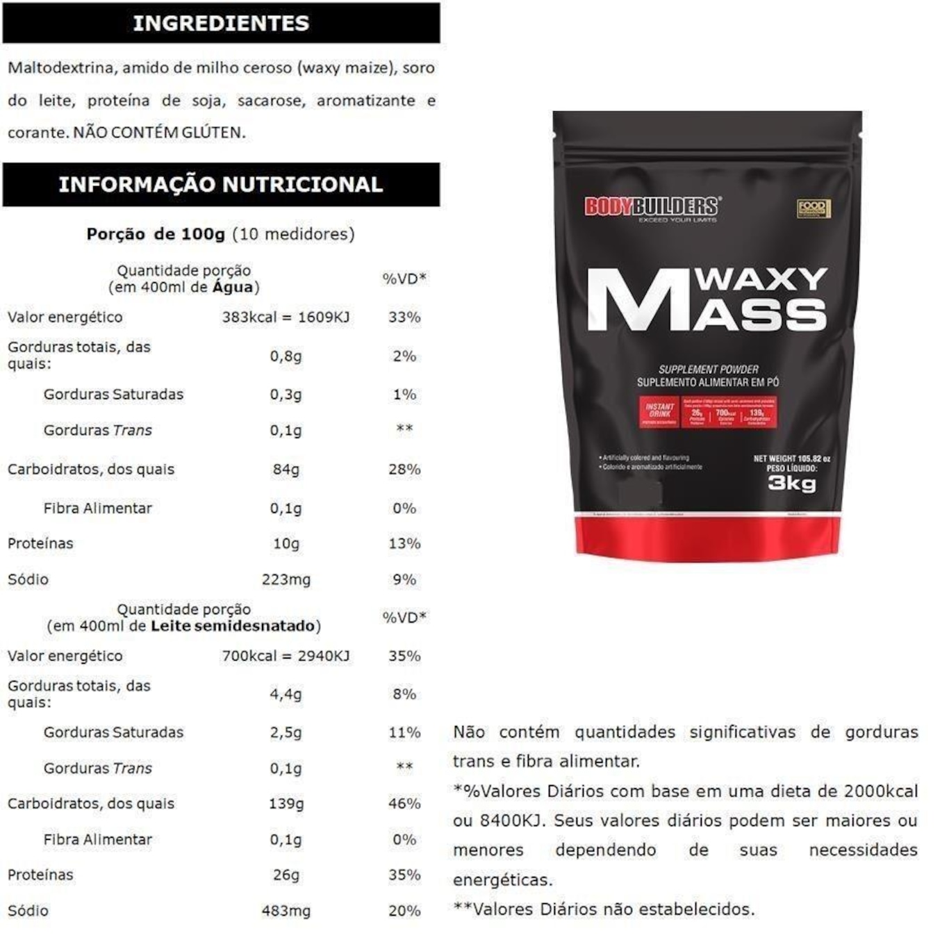 Kit Bodybuilders: Waxy Mass - Baunilha - 3kg + Amazing Mass - Baunilha - 1,5kg - Foto 2