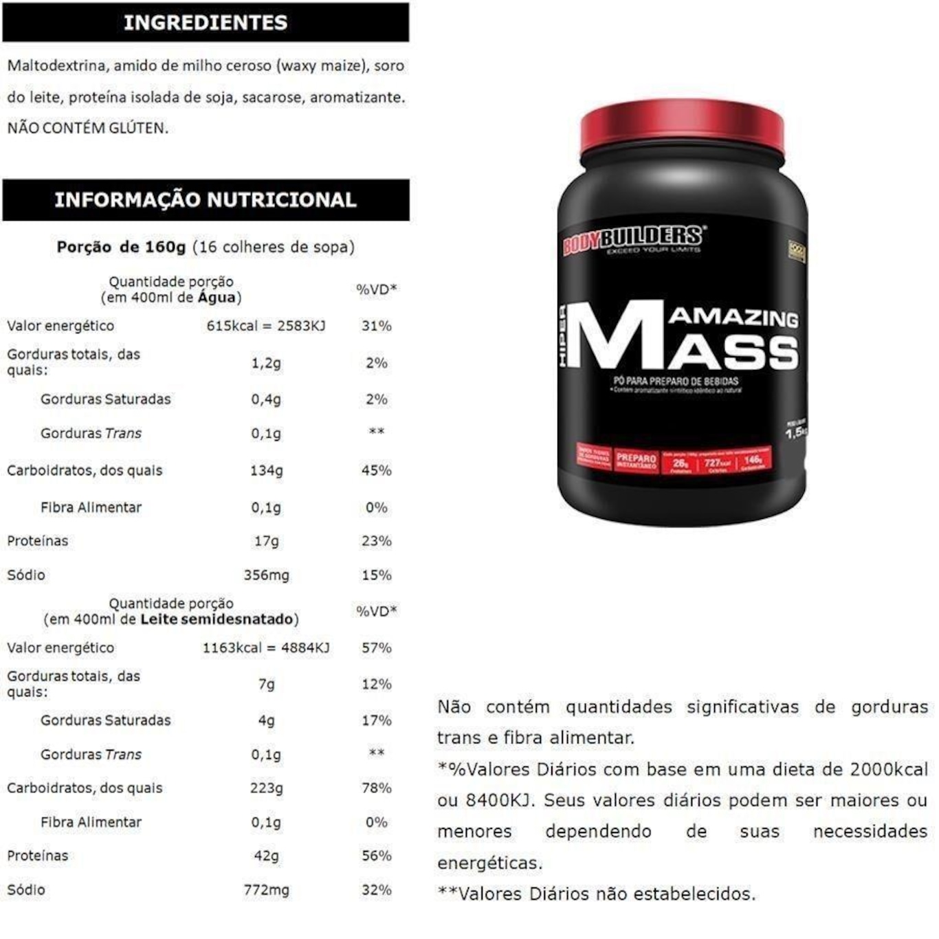 Kit Bodybuilders: Waxy Mass - Chocolate - 3kg + Amazing Mass - Chocolate - 1,5kg - Foto 3