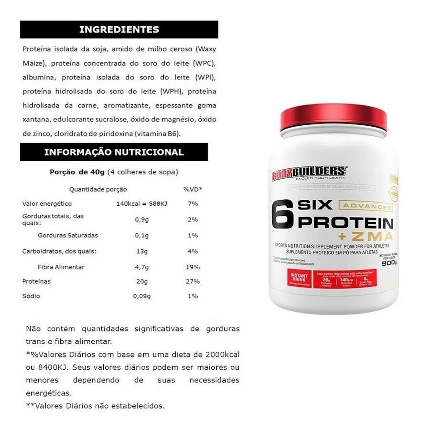 6 Six Protein Advanced Bodybuilders Com Zma Chocolate 900g Em Promoção Centauro