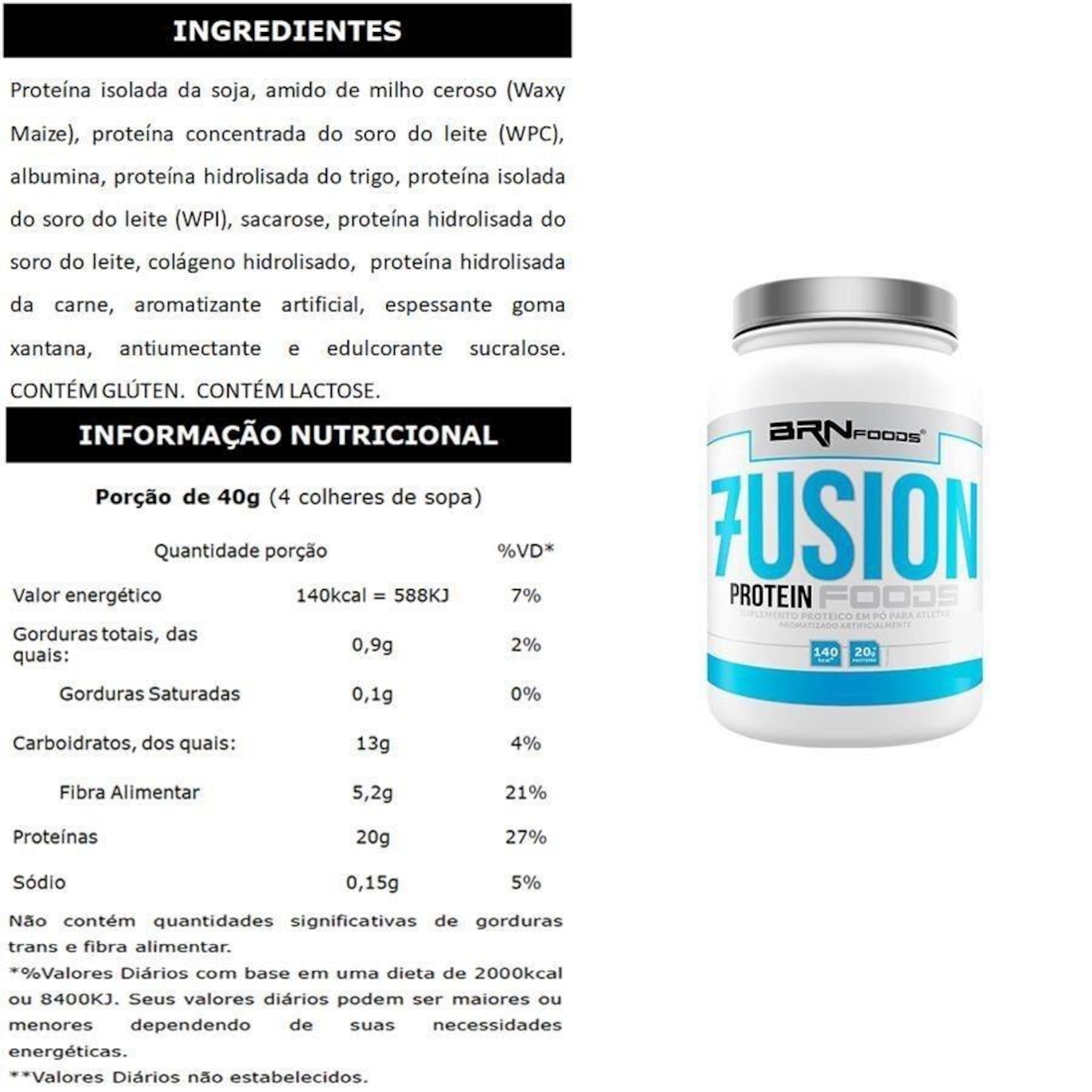 Kit BRN Foods: Fusion - Baunilha - 2kg + BCAA Fit - Tangerina - 100g + Glutamina - Baunilha - 250g + Coqueteleira - Foto 4