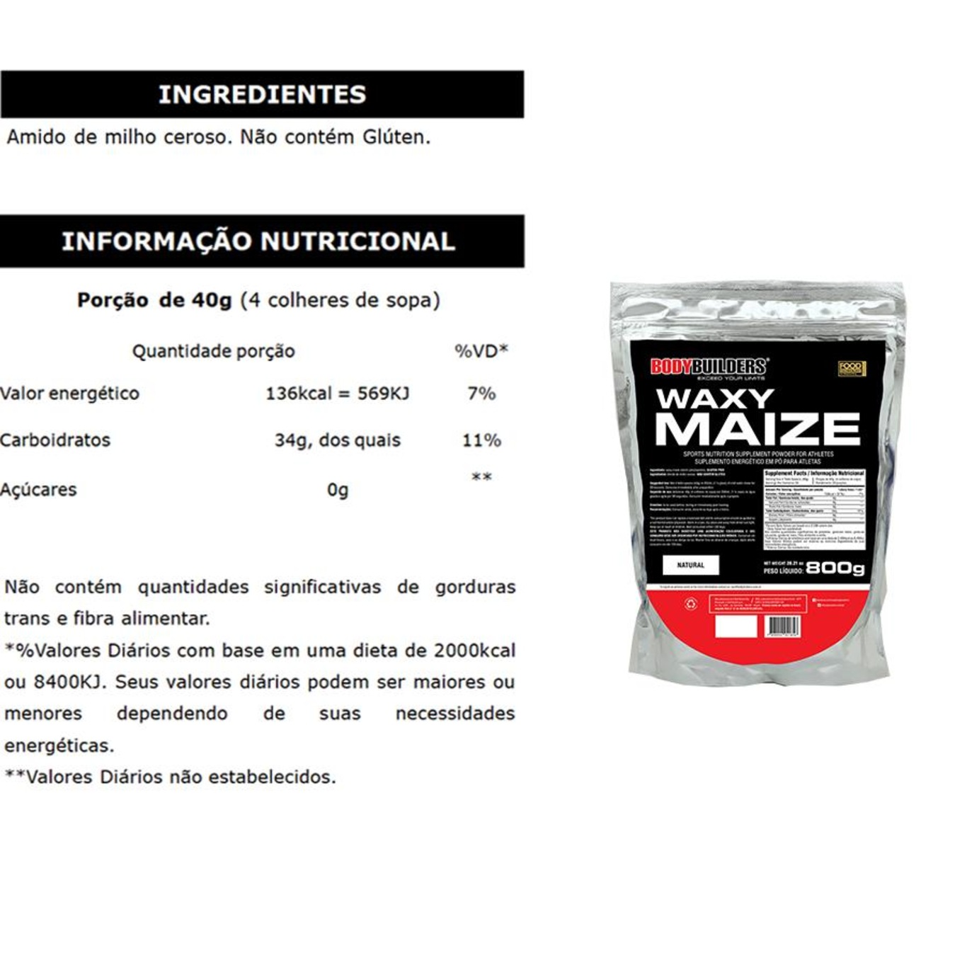 Kit Bodybuilders: 100% Like Whey - Morango - 1,8kg + Waxy Maize - 800g + BCAA - Tangerina - 100g + Creatina - 100g + Coqueteleira - Foto 3