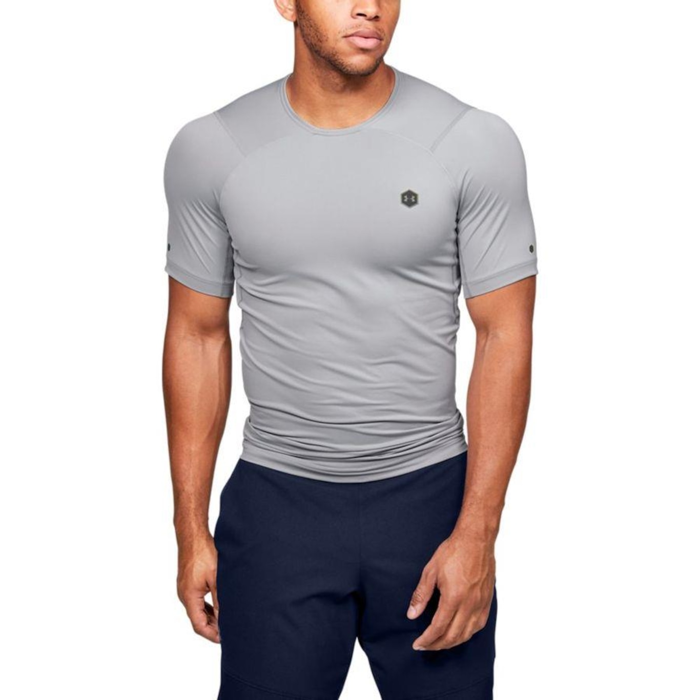 Under Armour Camiseta masculina de compressão Heatgear de manga curta, roxa  (500)/branca, pequena