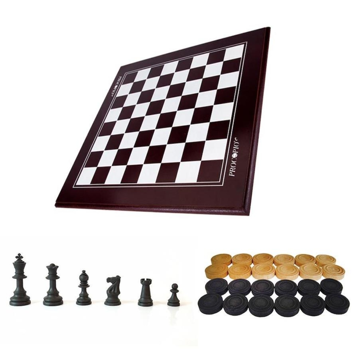 Tabuleiro de Dama e Xadrez com 24 peças Dama e 32 peças xadrez