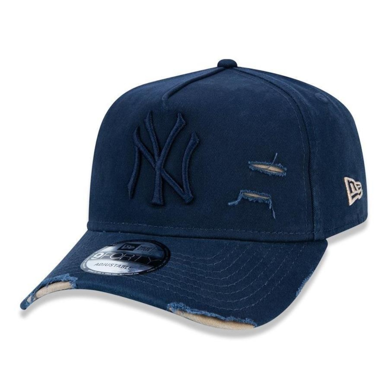 Boné Aba Curva New Era 9Forty A-Frame Ajustável Destroyed MLB New York Yankees - Strapback - Adulto - Foto 1