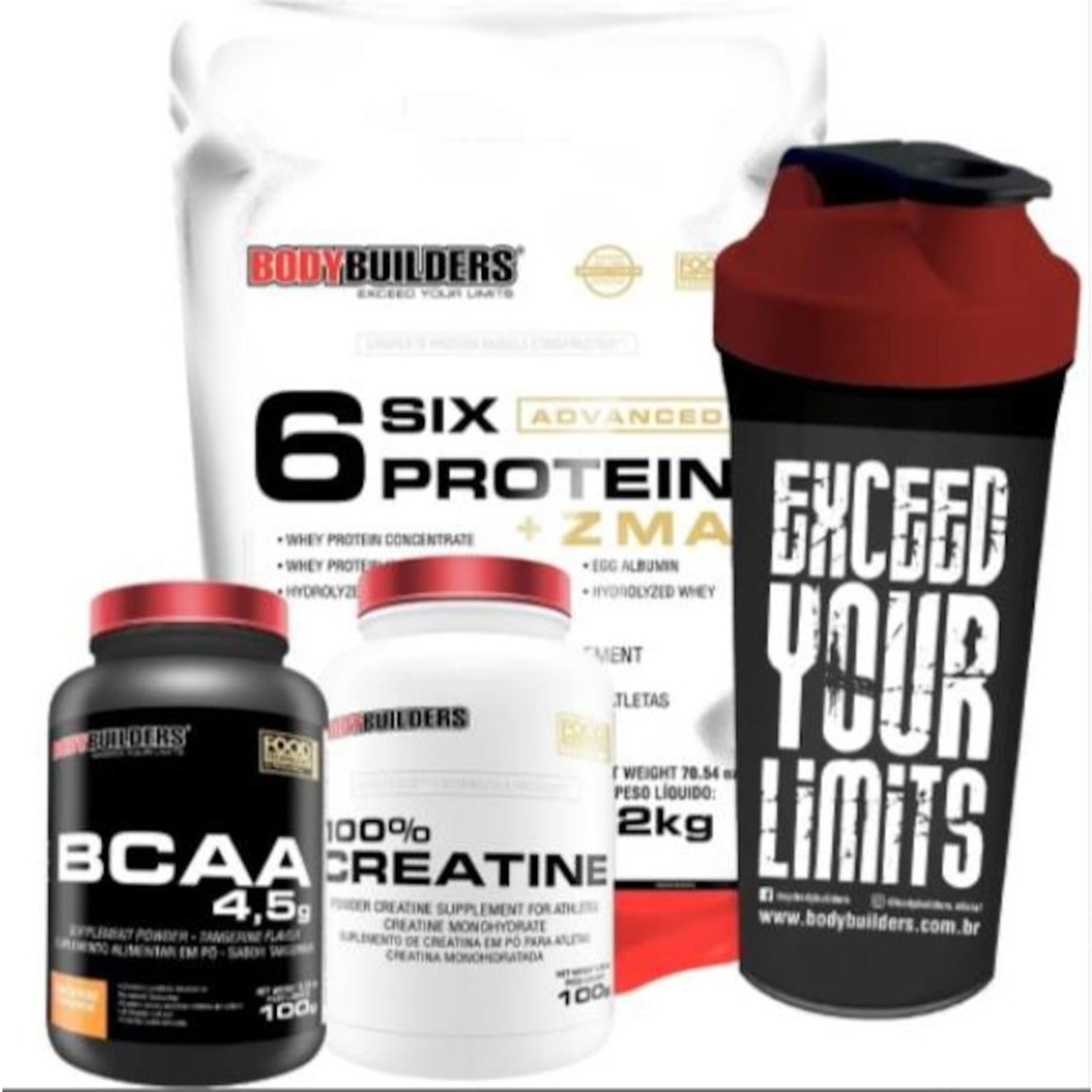 Kit Six Protein Advanced Bodybuilders Morango 2kg Bcaa 100g Creatina 100g