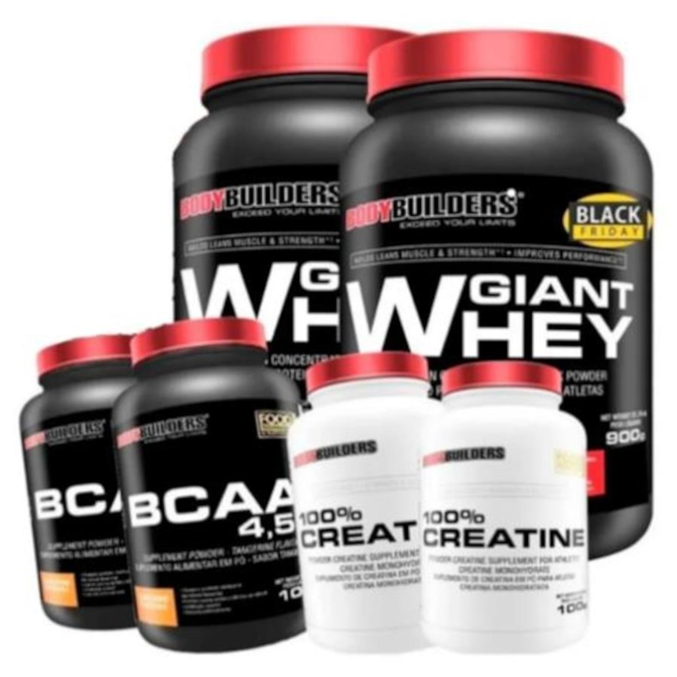 Kit 2x Giant Whey Bodybuilders - Baunilha - 900g + 2x Creatina - 100g + 2x BCAA - Tangerina - 100g - Foto 1