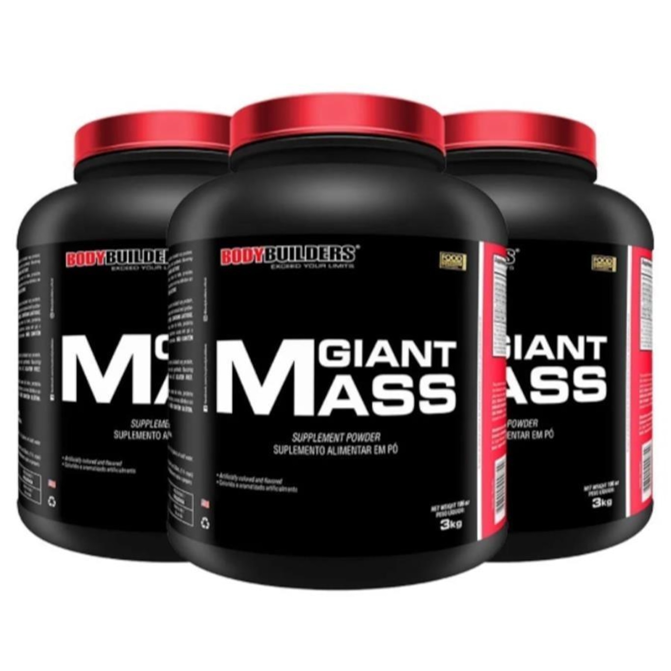 Kit Giant Mass Bodybuilders - Morango - 3kg - 3 unidades - Foto 1