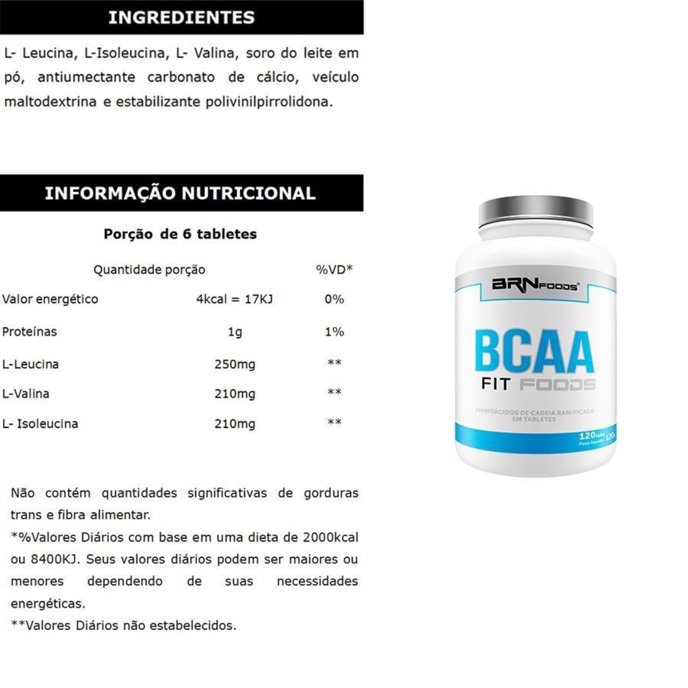 Kit Hipercalórico Big Size Mass BRN Foods - Chocolate 6Kg + BCAA Fit - 120 tab + Creatina - 100g + Coqueteleira - Foto 3