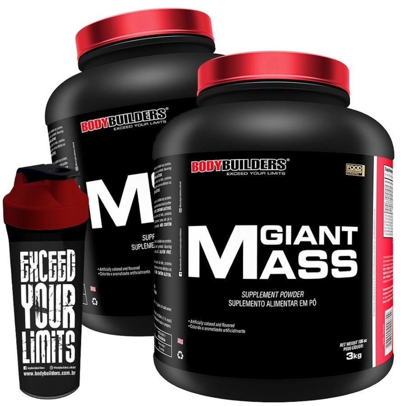 Kit Giant Mass Bodybuilders - Baunilha - 3kg - 2 unidades + Coqueteleira - Foto 1