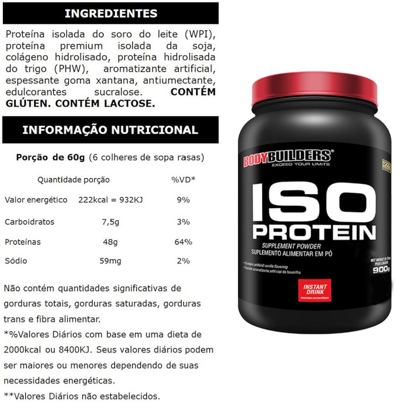 Kit 2x Iso Protein Bodybuilders - Chocolate e Baunilha - 900g + 2x Creatina - 100g + 2x BCAA - Tangerina - 100g + 2x Coqueteleira - Foto 2