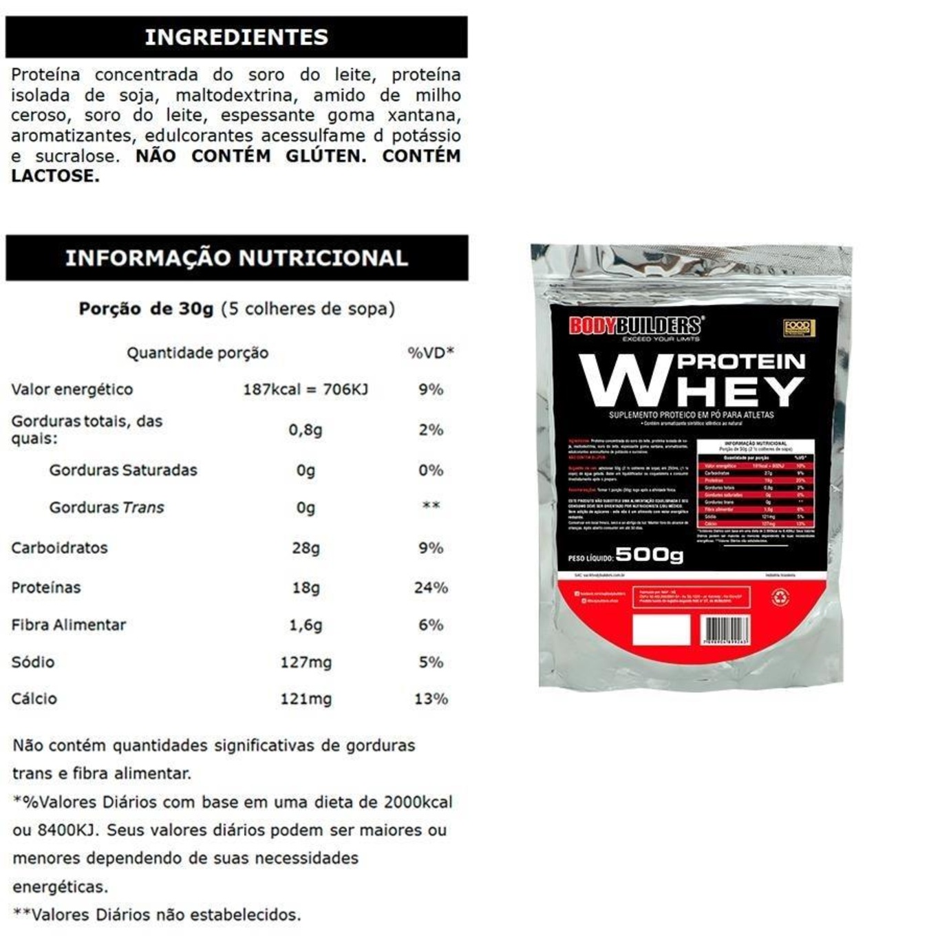 kit 4 Whey protein Bodybuilders - Baunilha - 500g + Bcaa + Creatina + Coqueteleira - Foto 2