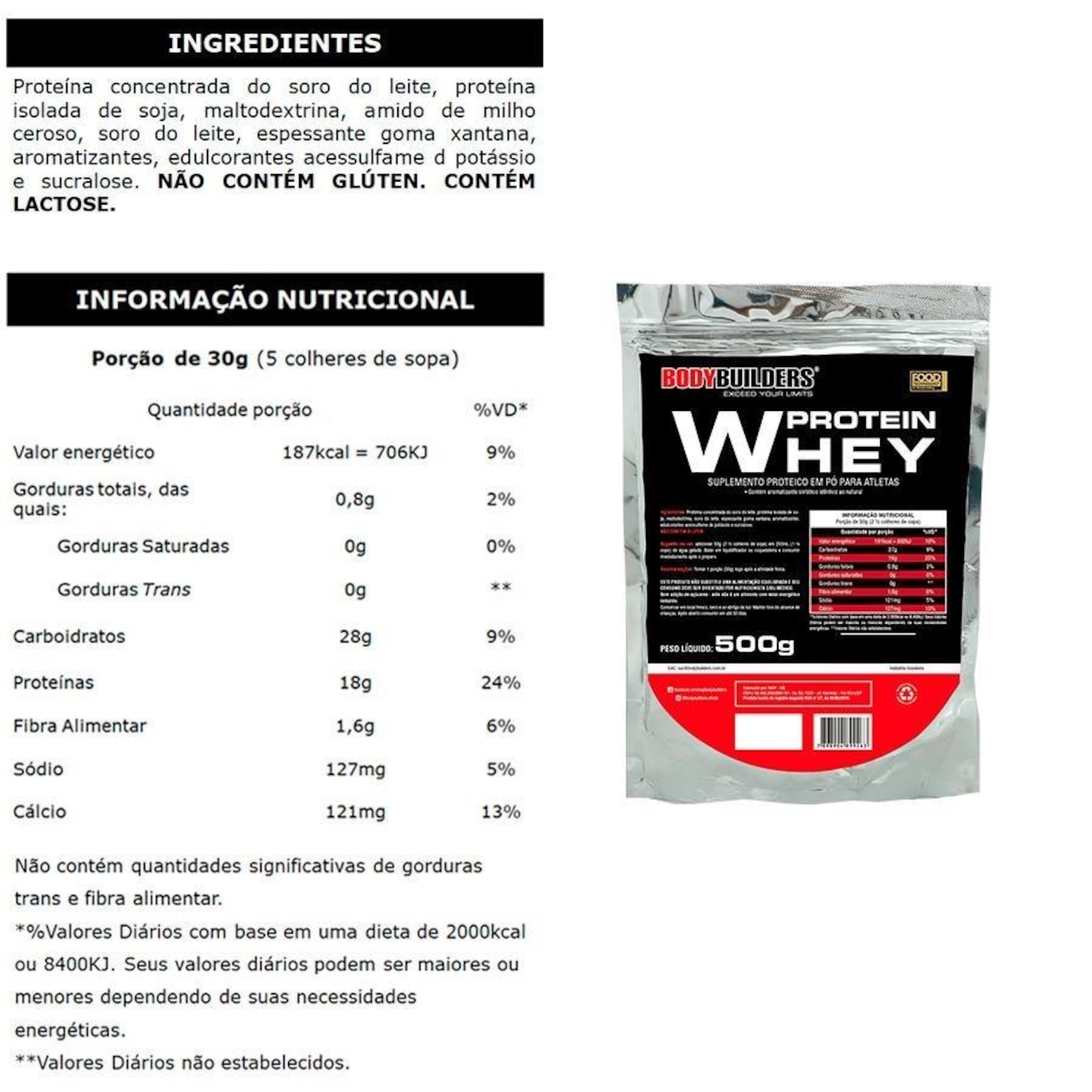 kit 4 Whey protein Bodybuilders - Chocolate - 500g + Bcaa + Creatina + Coqueteleira - Foto 2