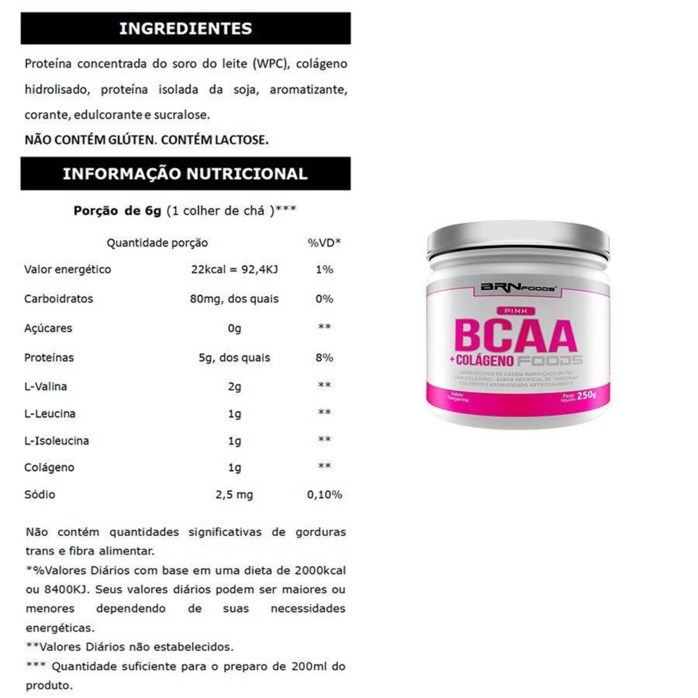 Kit Pink Whey BRN Foods - Baunilha - 900g + Pink BCAA - Tangerina + Colágeno + Coqueteleira - Foto 3