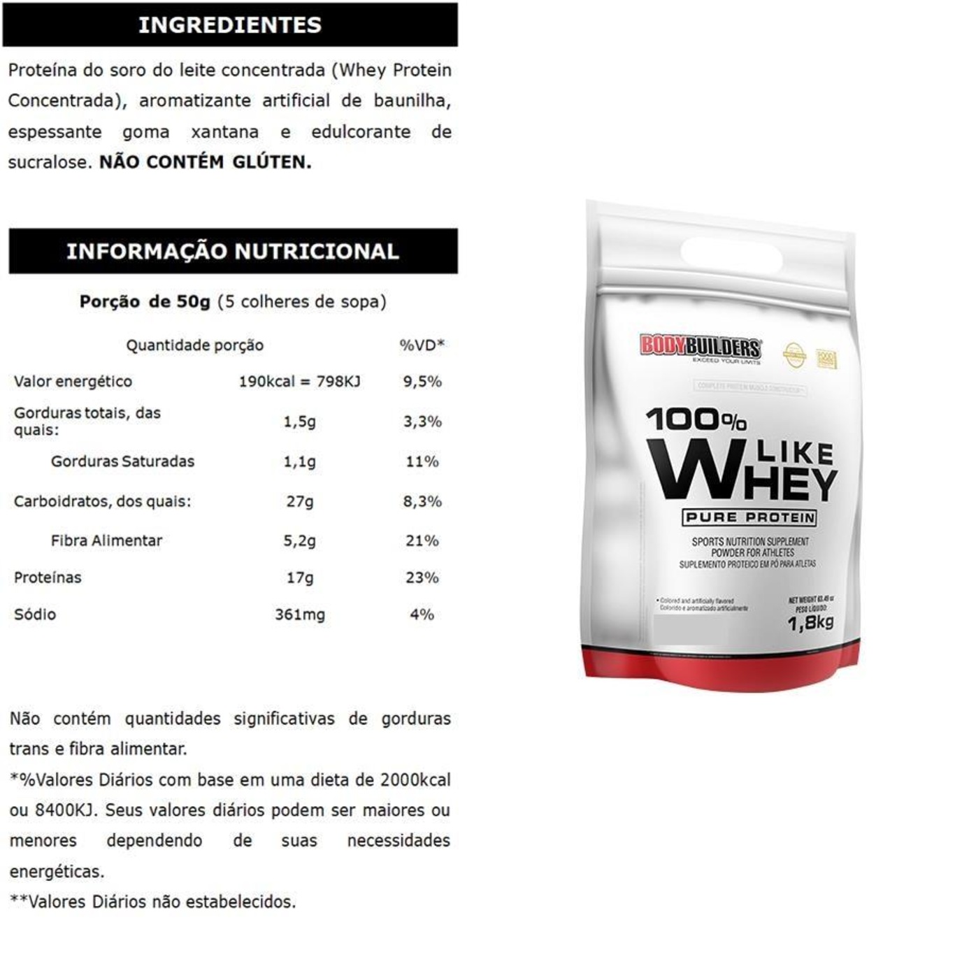 Kit Like Bodybuilders - Baunilha - 1,8kg + Voltz + BCAA - 100g + Creatina - 100g + Coqueteleira - Foto 2