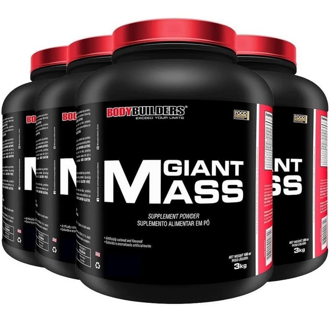 Kit Giant Mass Bodybuilders - Baunilha - 3kg - 4 unidades - Foto 1