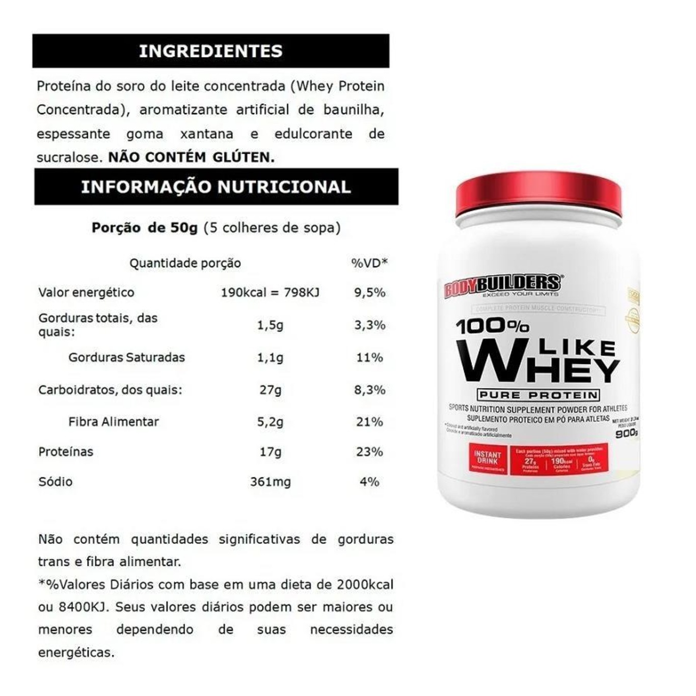 100% Like Whey Pure Protein BodyBuilders - Morango - 900g - Foto 2