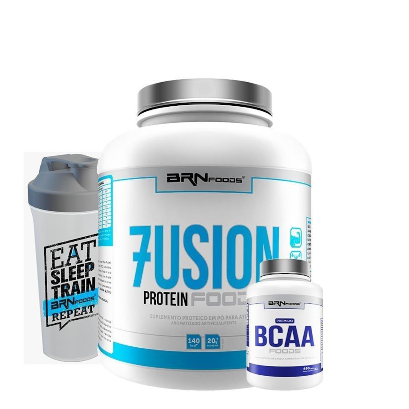 Kit Fusion BRN Foods - Baunilha - 2kg + BCAA Premium - 450caps + Coqueteleira - Foto 1