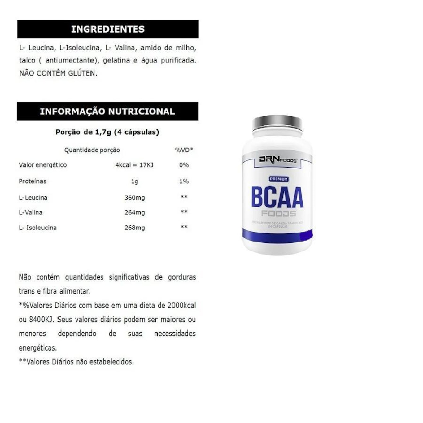 Kit Fusion BRN Foods - Baunilha - 2kg + BCAA Premium - 450caps + Coqueteleira - Foto 3