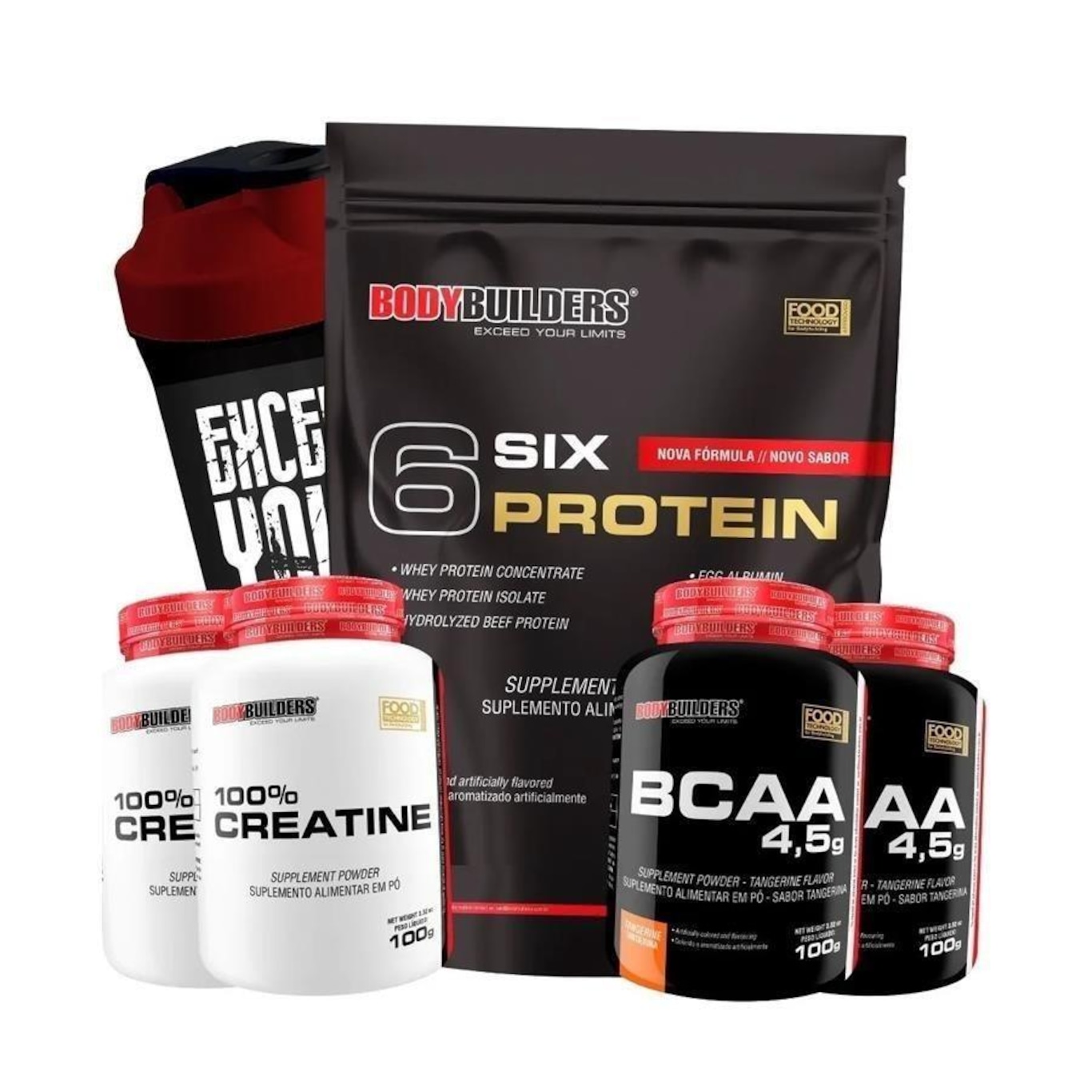 Kit Whey Protein Bodybuilders Morango - 2kg + 2x Creatinas 100g + 2x BCAA 100g + Coqueteleira - Foto 1