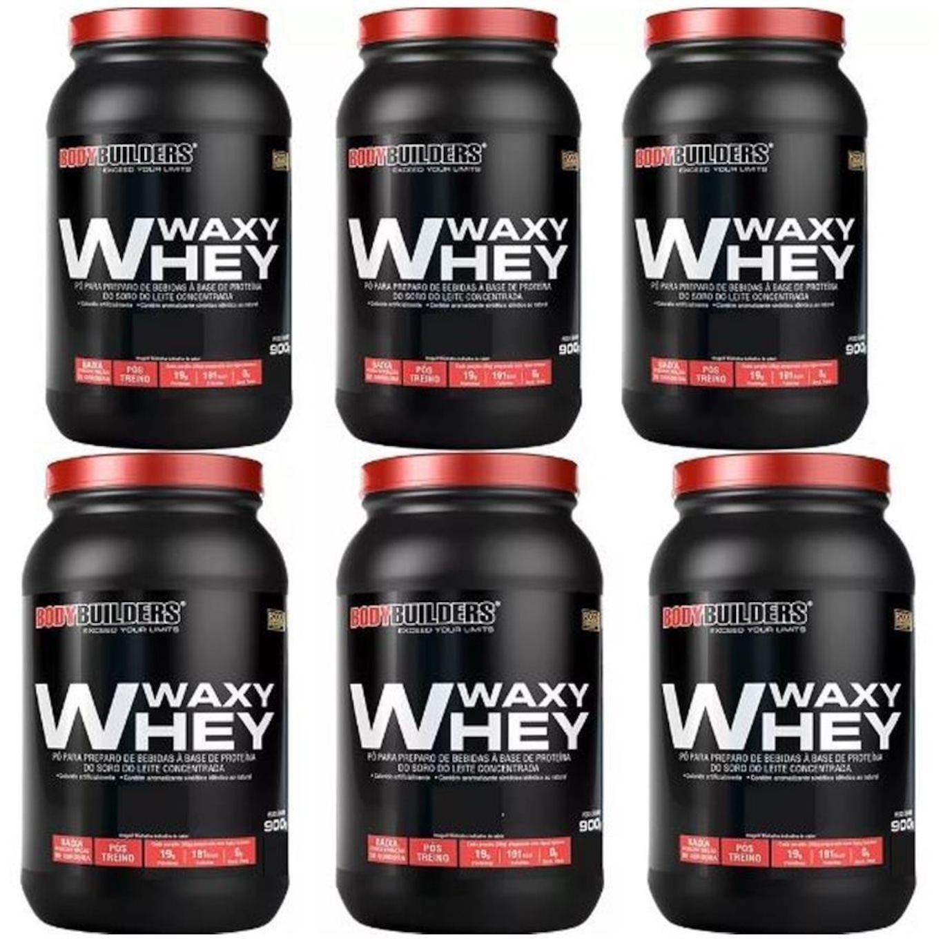 Kit 2x Waxy Whey Bodybuilders - Morango - 900g + 2x Waxy Whey - Baunilha - 900g + 2x Waxy Whey - Chocolate - 900g - Foto 1