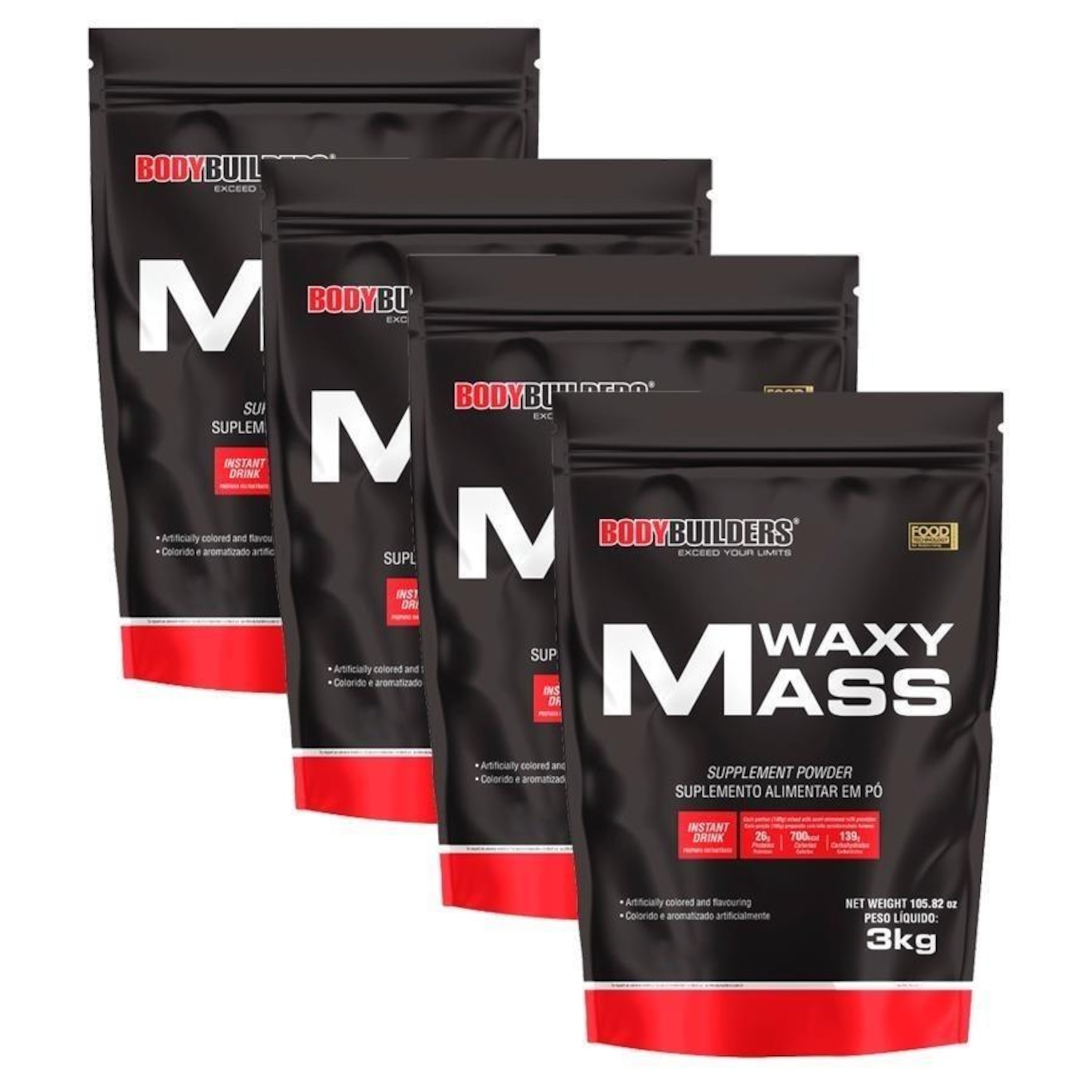 Kit Waxy Mass Bodybuilders - Morango - 3kg - 4 Unidades - Foto 1