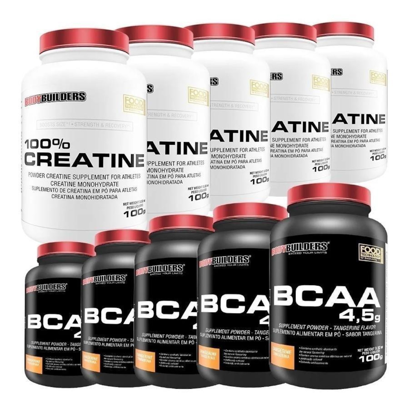 Kit 5x BCAA Bodybuilders 100g  + 5x Creatinas 100g - Foto 1