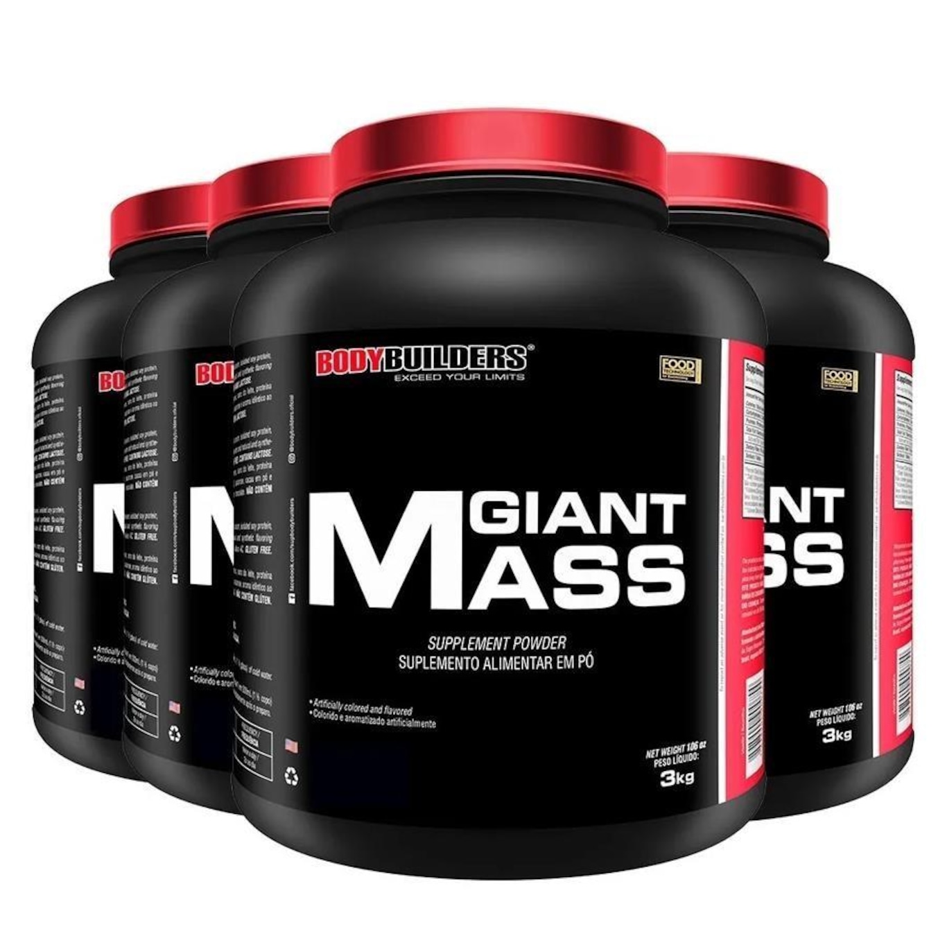 Kit 2x Giant Mass Choc 3kg + 1x Giant Mass Bau 3kg + 1x Giant Mass Mor 3kg - Bodybuilders - Foto 1