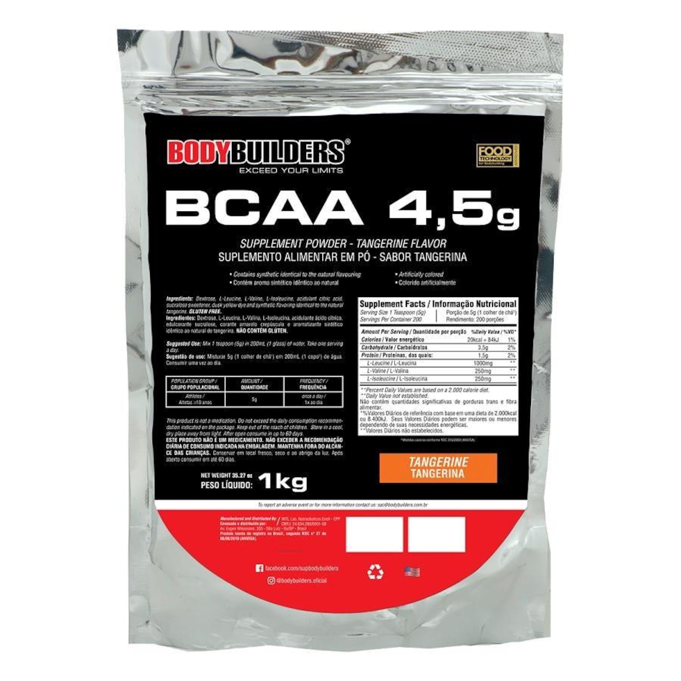 Bcaa 4,5g Bodybuilders Tangerina - 1kg - Foto 1