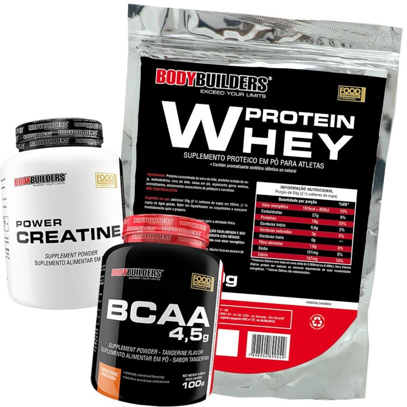 Kit Bodybuilders Whey Protein Morango 500g + BCAA 100g  + Creatina 100g - Foto 1