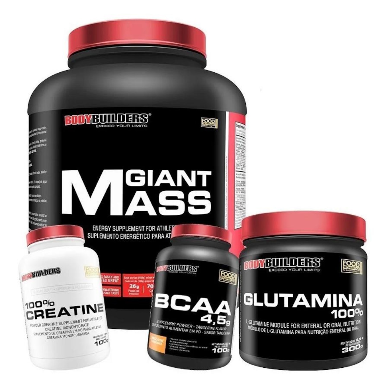 Kit Giant Mass Mor 3kg + Creatina 100g + BCAA 100g Tang + Glutamina 300g - Bodybuilders - Foto 1