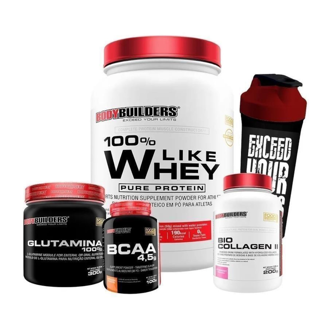 Kit Like Whey Cappuccino 900g + BCAA tang + Bio Colageno + L-Glutamina + Coqueteleira - Foto 1